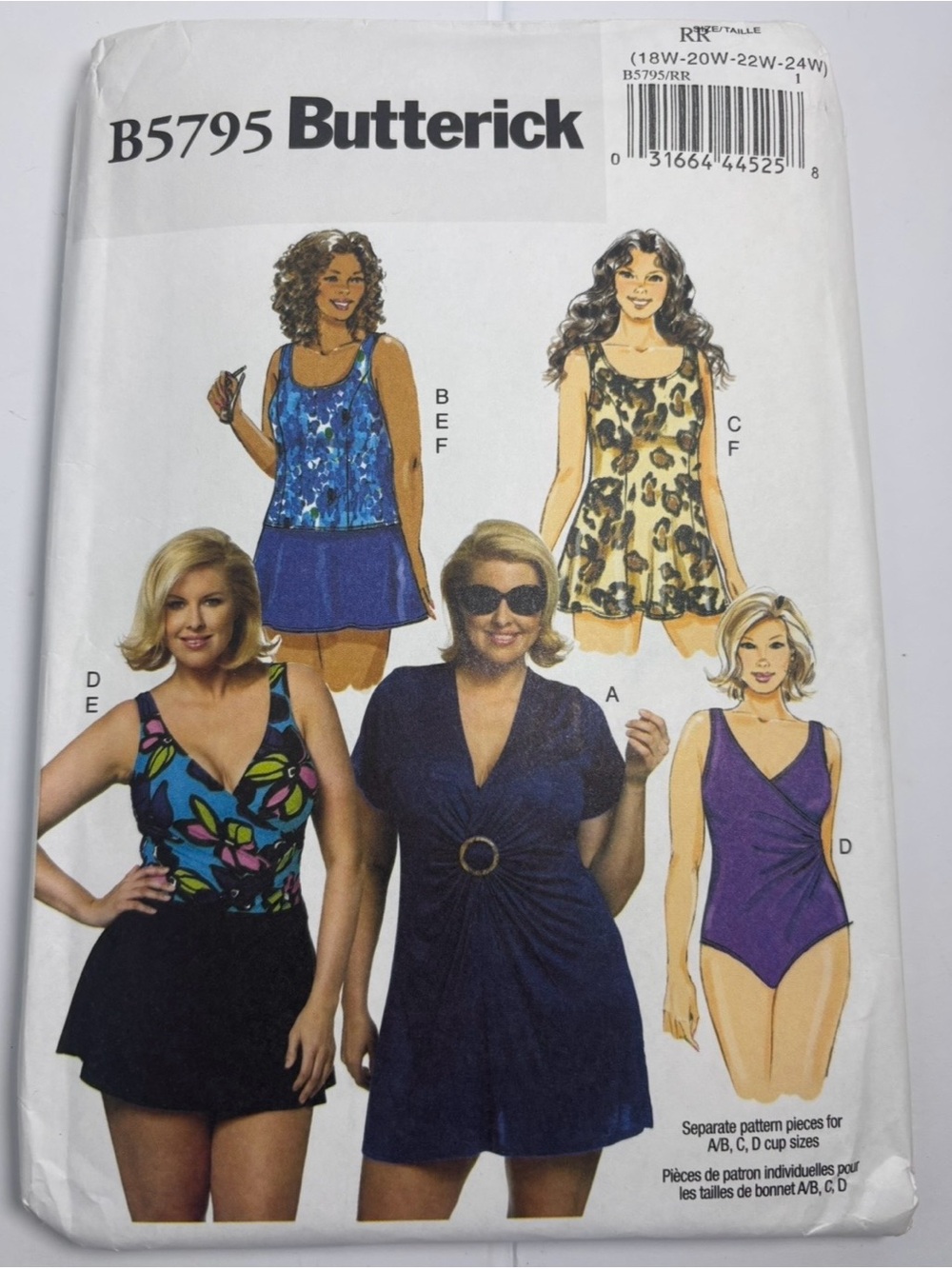 Butterick B5795 Plus Size Swimdress Swimsuit Sewing Pattern UNCUT 18W-24W